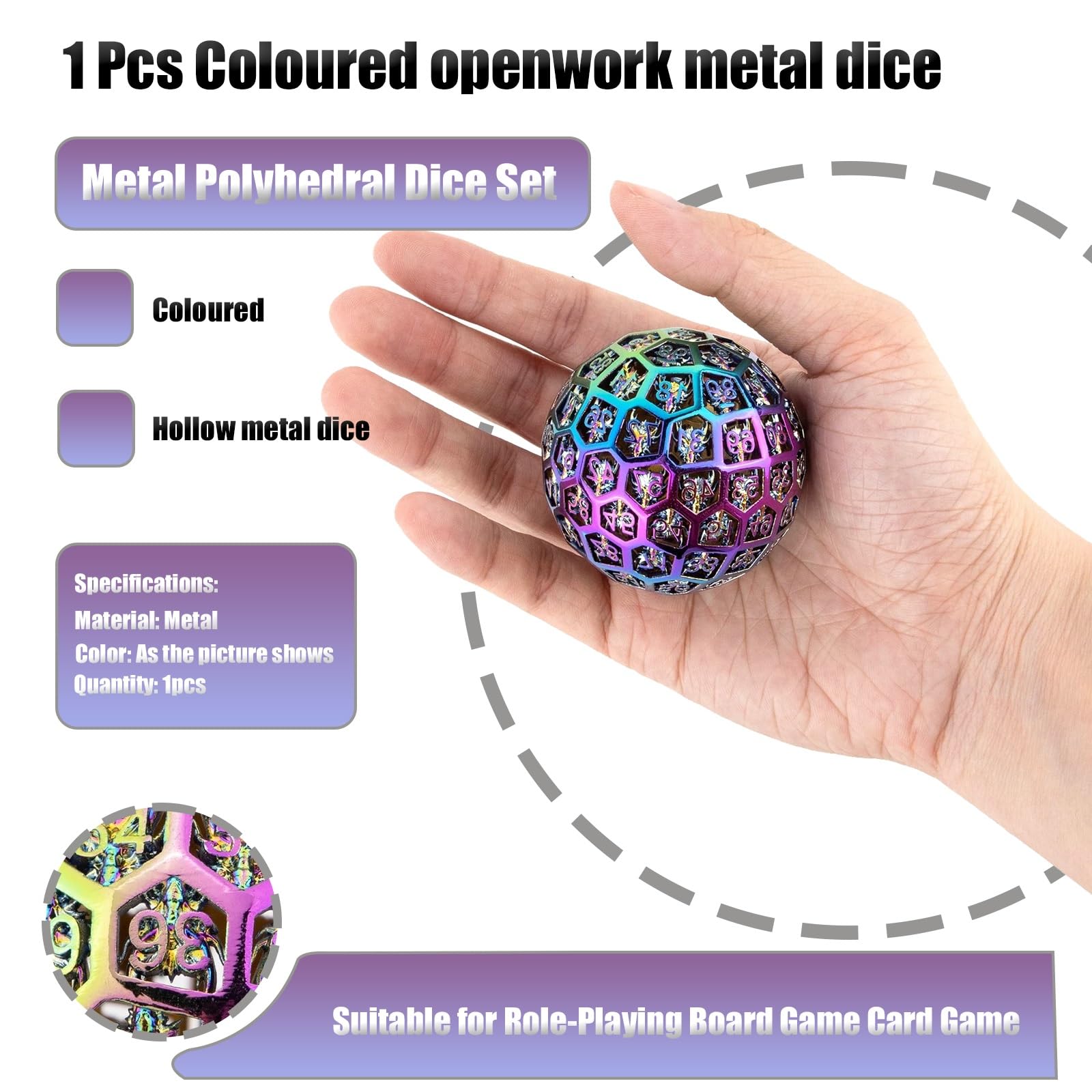 Juego de Dados D&D de Metal Calado Coloreado, Dados Poliédricos, Compatible con Juegos de rol, Juegos de Mesa Y Cartas RPG
