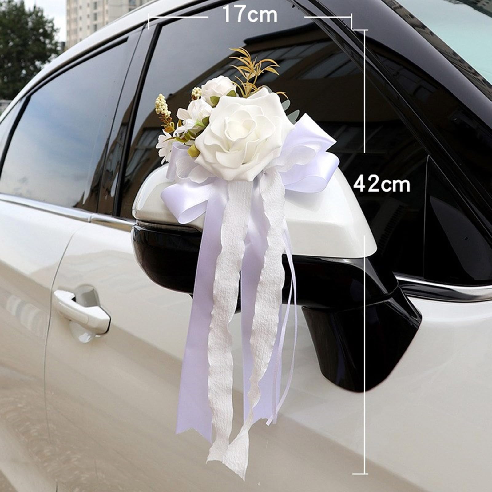Générique Nœuds de décoration de Voiture de Mariage, 6 pièces, Fleur Artificielle en Soie, Ornement pour poignée de Porte de véhicule, Fausse Fleur, décoration de Voiture de cérémonie