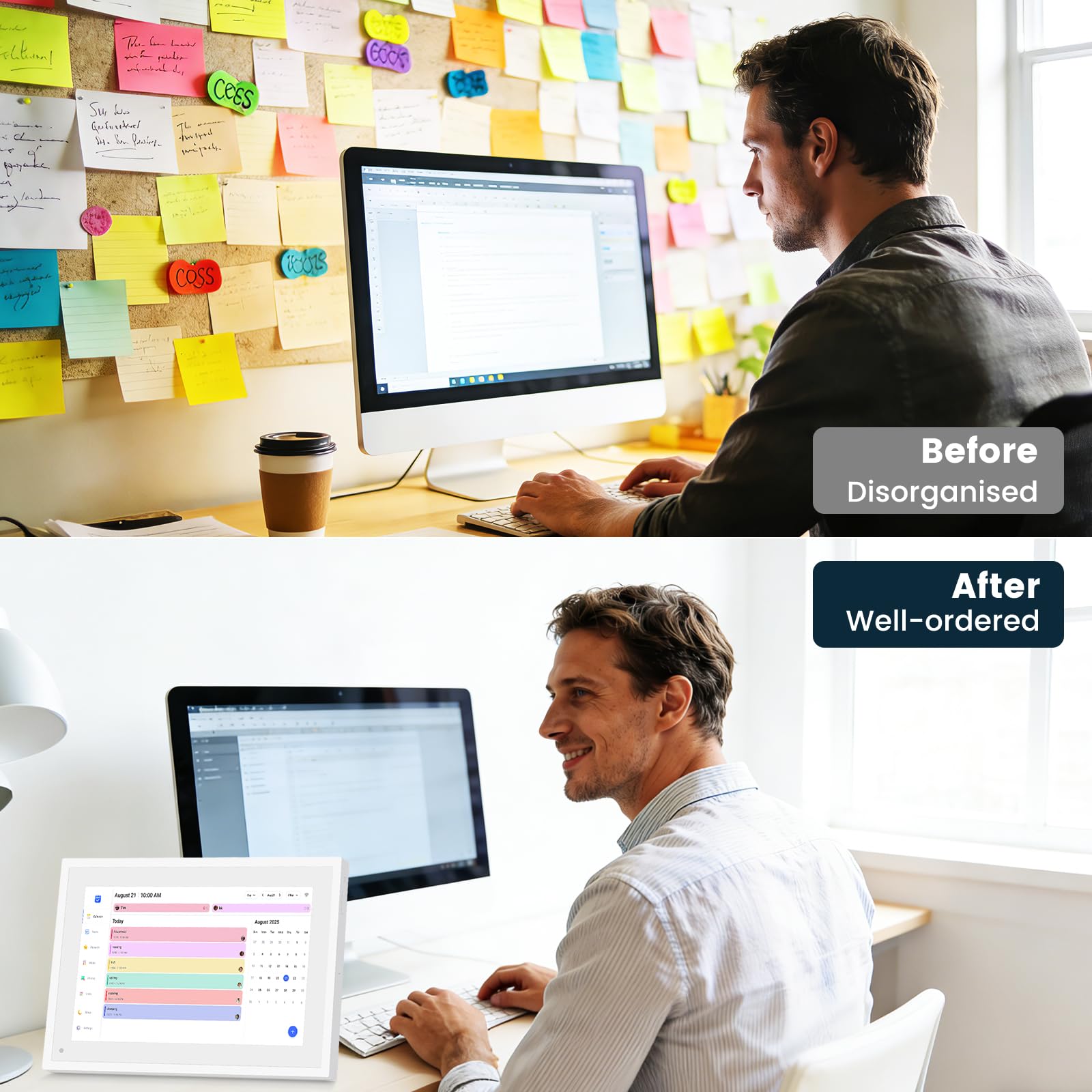 15.6 Zoll Digitaler Kalender Wand | digitaler familienplaner groß mit Aufgaben & Belohnungssystem, Bilderrahmen | Synchronisiert mit Google & Outlook | Wand- & Tischhalterung inklusive