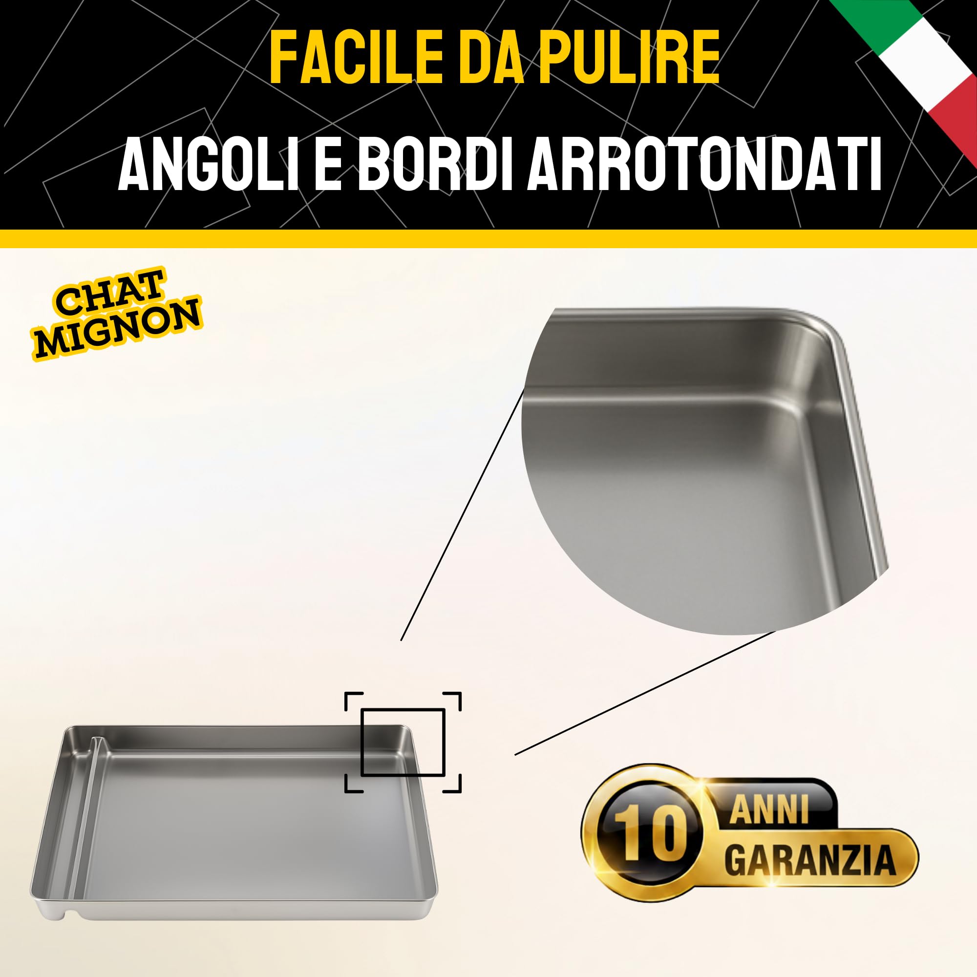 ChatMignon® – Cassetta Igienica Riutilizzabile in Acciaio Inox 304, Compatibile con Pet-Safe Scoop-Free, Ultra Resistente, Anti-Odori & Macchie, Ecologica, Angoli Arrotondati