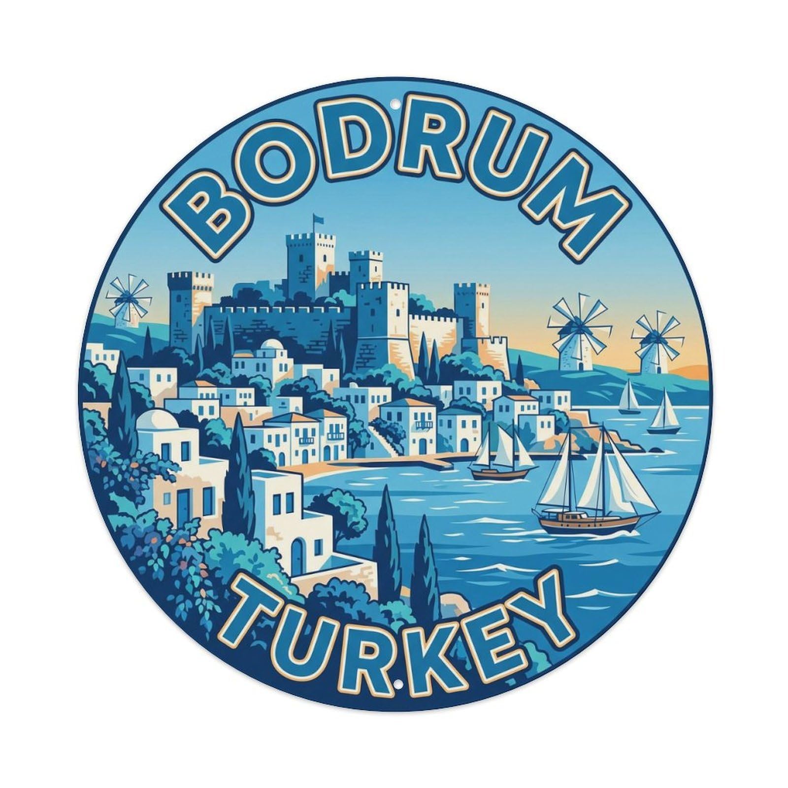 Yrnq 8X8inch Vintage Style Vintage Travel Turkey Bodrum Aegean Metal Tin Sign