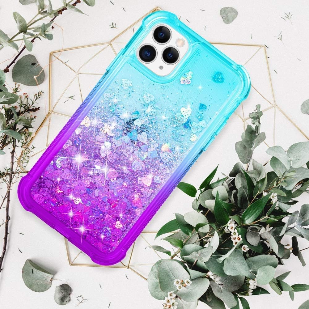 Ruky iPhone 11 Pro Max Case, iPhone 11 Pro Max Full Body Glitter Liquid Rugged Cover with Built-in Screen Protector Shockproof Protective Girls Women Phone Case for iPhone 11 Pro Max, Teal Purple