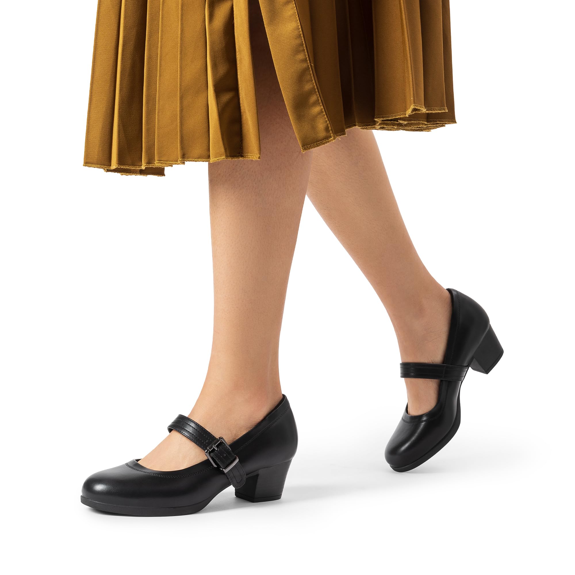 DREAM PAIRS Zapatos de Tacón Bajo Clásicos Mujer Mary Jane Zapatos de Salón de Tacón Ancho con Plantilla Acolchada