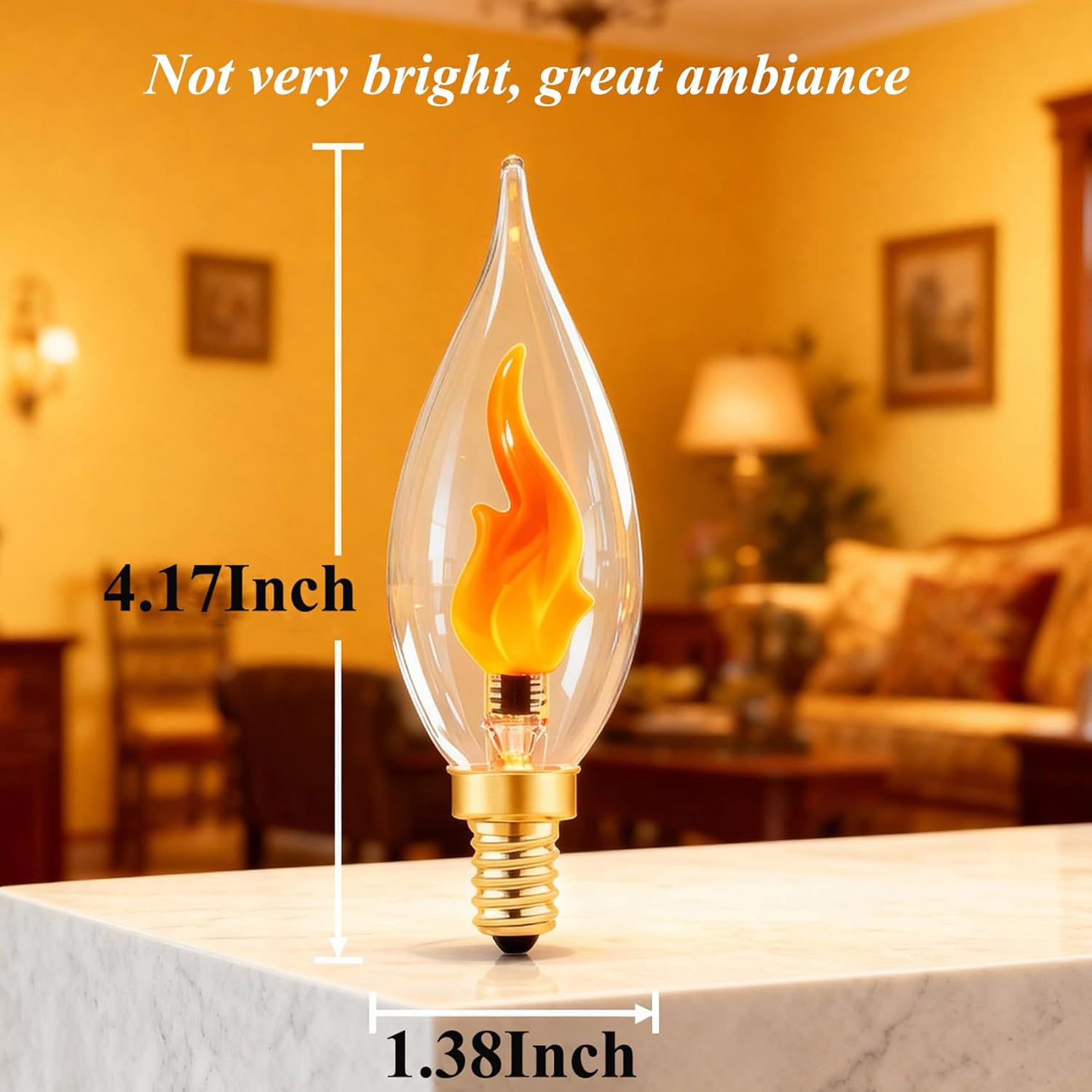 Sunaiony Flickering Light Bulbs E12 Candelabra LED Fire Effect Flicker Flame, LED Candle Flame Bulb for Decoration, 4 Pack (1 Mode)