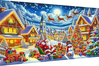 MBNTJHT Christmas Night Large Diamond Art Kits for Adults,DIY Santa Claus 5D Round Drill Diamond Painting Kits for Beginners, Large Gem Painting Art Craft Kit for Home Wall Decor 16x28 Inch.