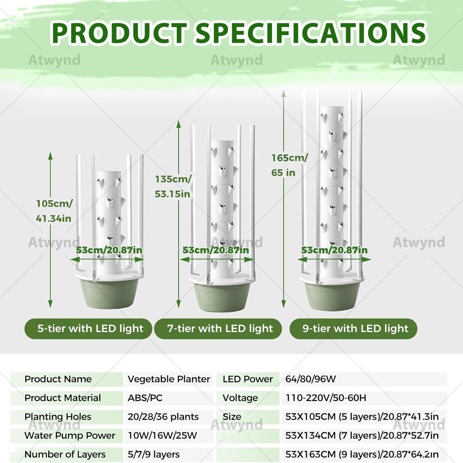 Cultivo Hidropónico, Torre Hidropónica Vertical de 5/7/9 Niveles, Jardinería de Interior, Kit de Germinación para Plantas de Interior para Hierbas, Frutas y Verduras 7Layer-LED