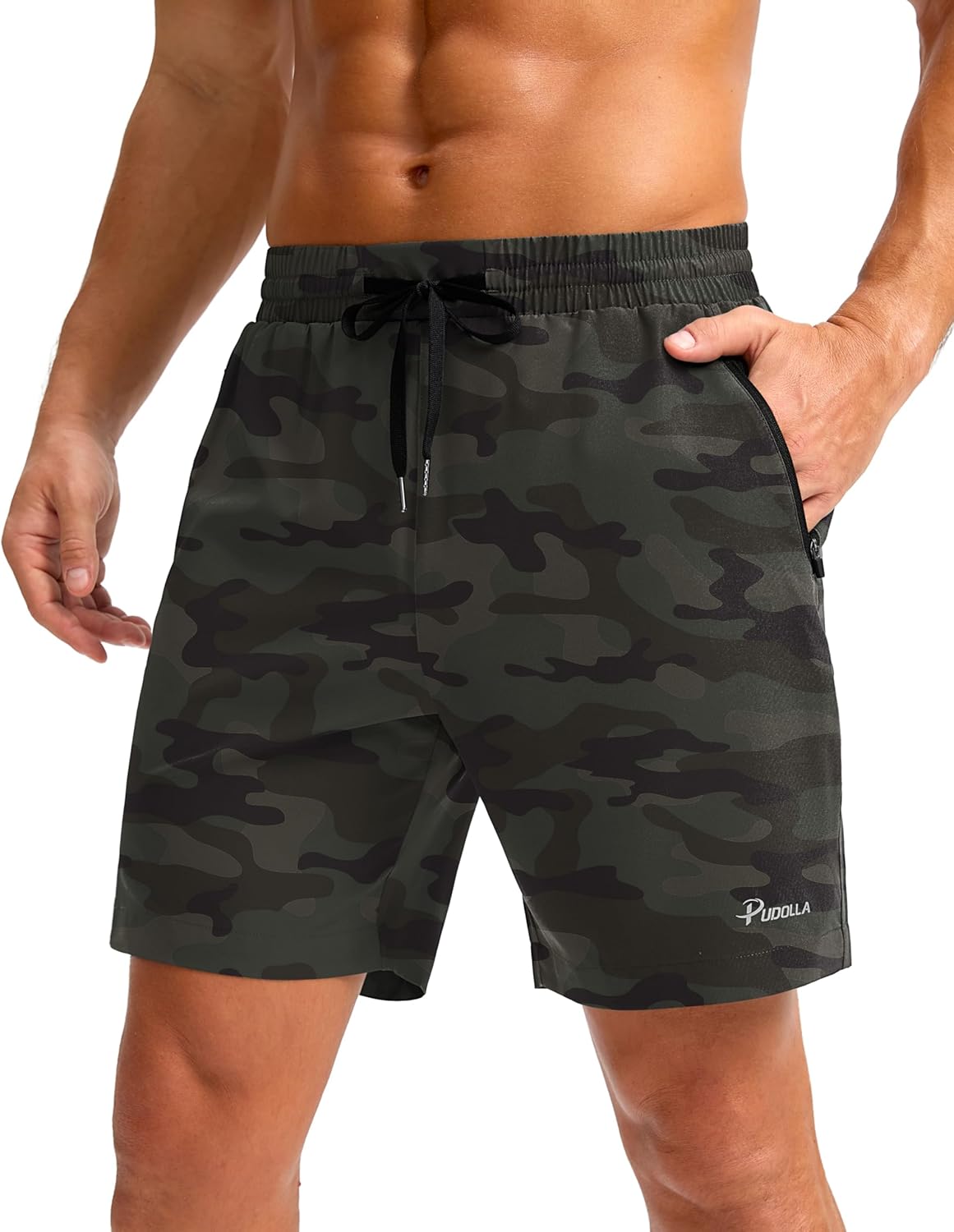 Pudolla Men's Running Gym Shorts with Zipper Pockets 5"/7"/ Lightweight Quick Dry Running Workout Athletic Short