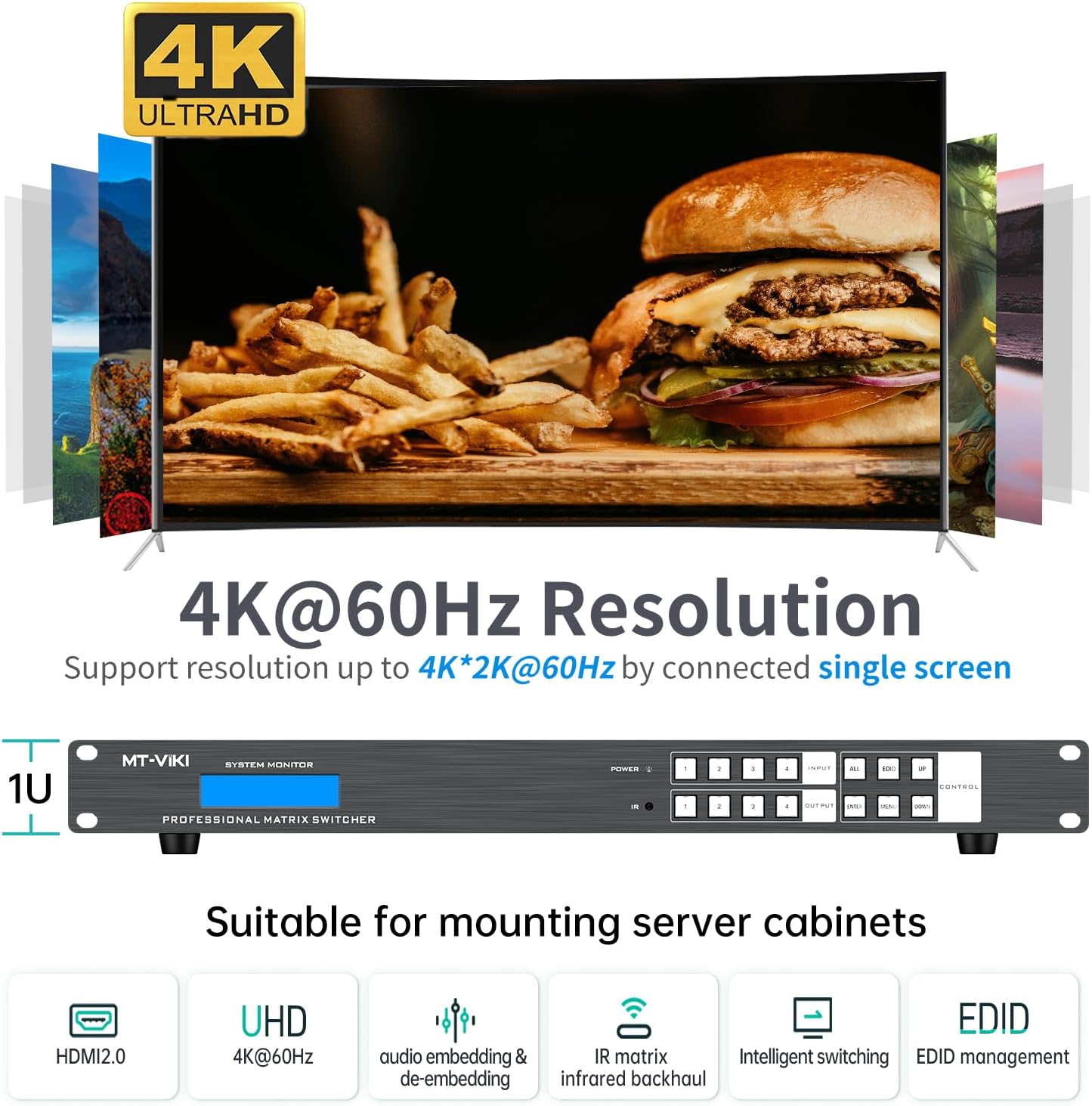 MT-VIKI 4K 4x4 HDMI Extender Matrix 4 in 12 Out - UltraHD 4K @ 60Hz 4:4:4 Over Single CAT5e/6/7 Cable with IR Control, RS-232, Up to 230 Ft, 4 Receivers Included