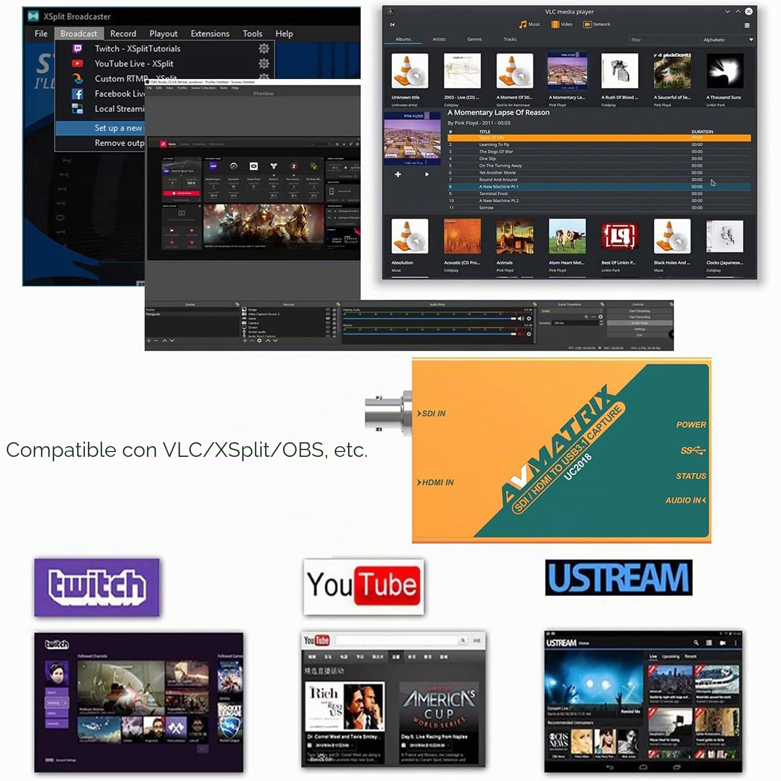 AVMATRIX UC2018 - Tarjeta de captura HDMI/SDI USB 3.0 tipo C 1080P 60FPS transmisión sin comprimir, detección automática de señal
