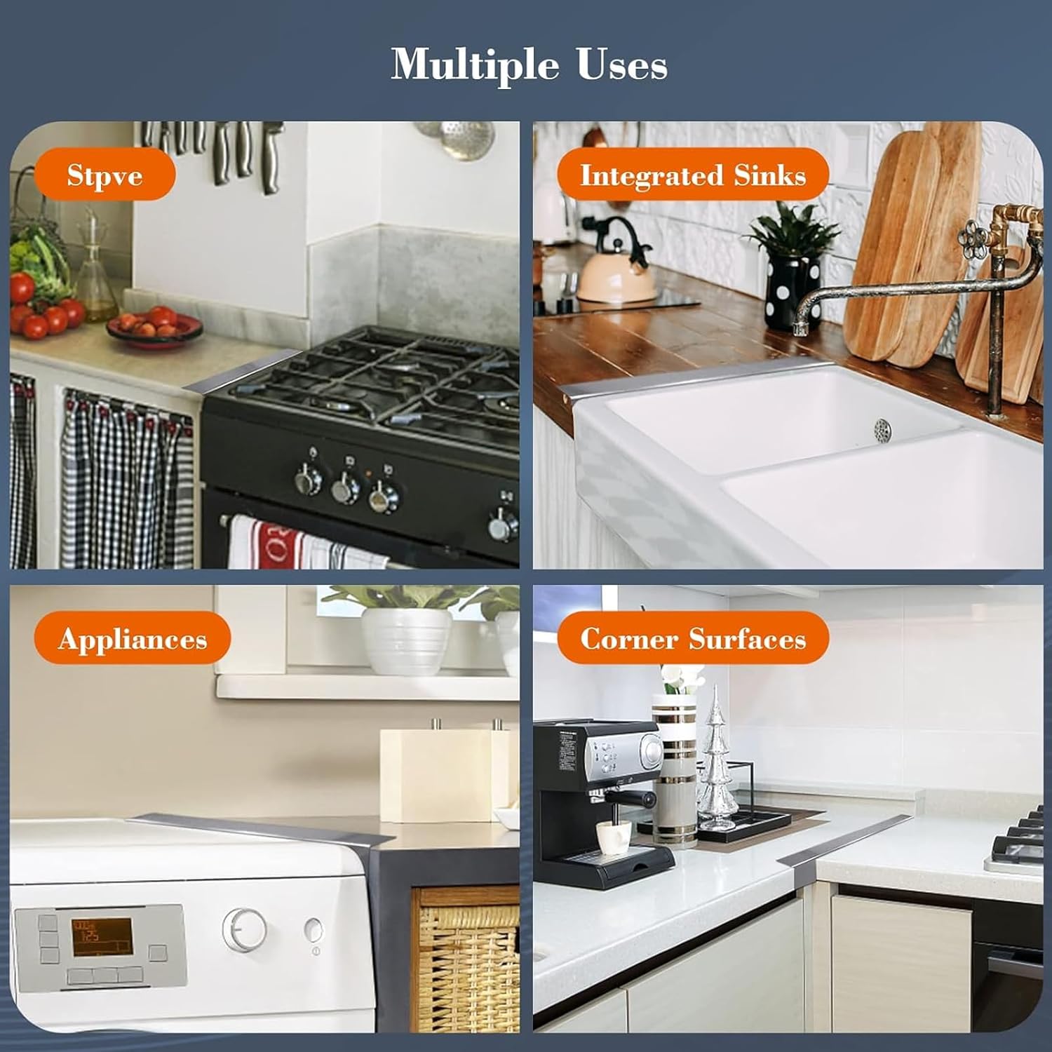 Stove Gap Covers,Stove Counter Gap Covers, Stove Gap Filler, Stainless Stove Gap Cover Retractable Lengths 13.8" to 27.5" for a Variety of Furnaces, Eliminates Gap Between Counter & Appliances