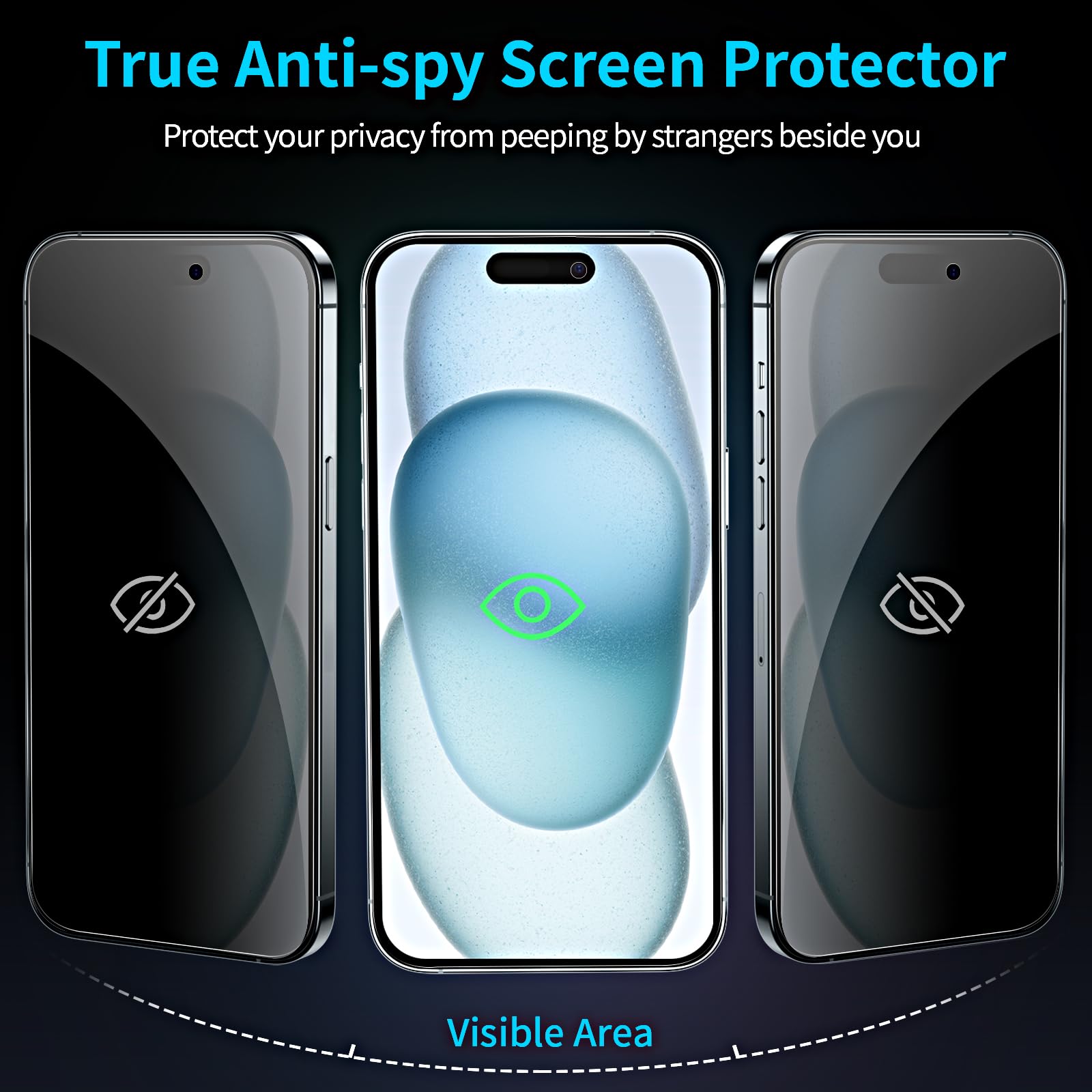 Pellicola Vetro Temperato Per IPhone 15 Plus (6.7'') - Kit 3+3 Con Protezione Privacy E Lente Fotocamera, 9H - 3