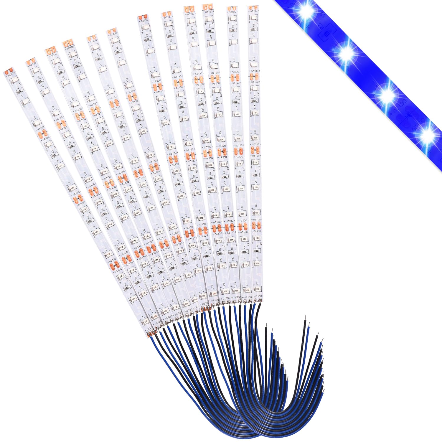 Lyeteung 12 PCS 200mm 12V - 18V Pre Wired Strip, 2835 SMD LED Model Railway LED Lighting, Blue, 200mm - 12pcs