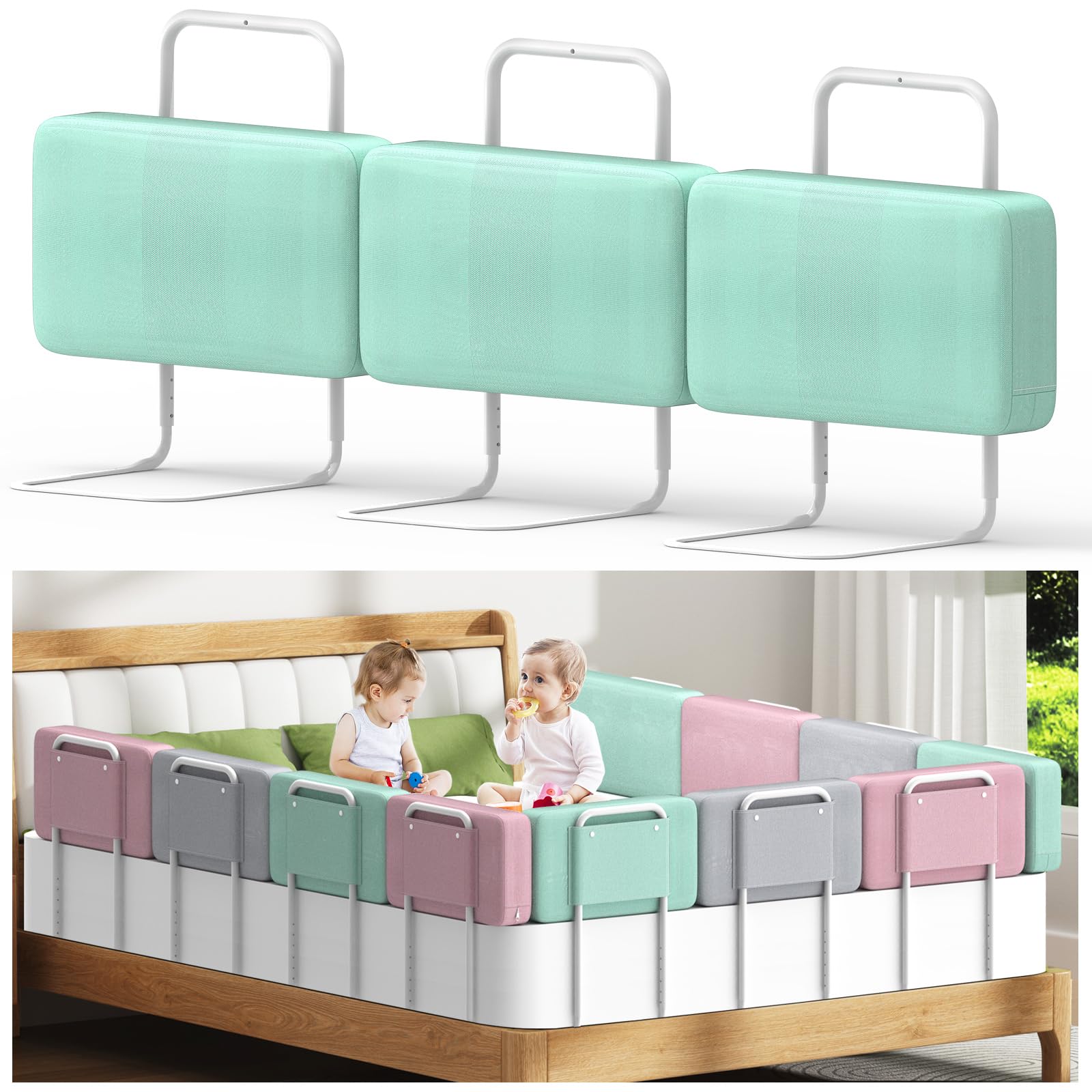 Kidsgigglz Bettgitter 50cm，Bettschutzgitter für Kinder，Rausfallschutz Bett，Baby Bettschutzgitter，Höhenverstellbar,Einfache Montage,Kinderbettgitter für Kinder mit Verstärktem Rahmen,Grün