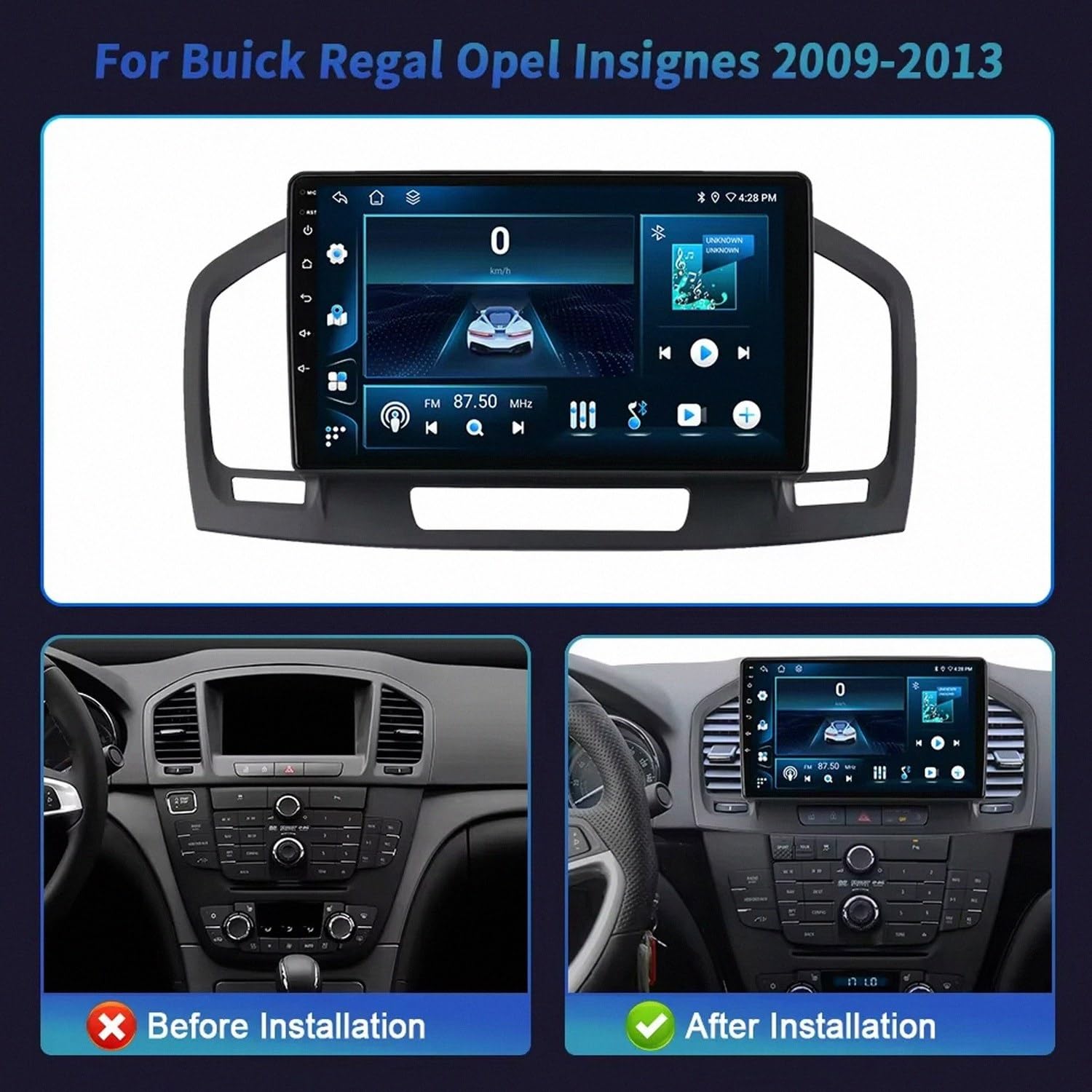 Autoradio Gps Navigation 2 Din per Buick Regal Opel Insignia 2009-2013 Wireless Carplay Android Auto Stereo Auto Bluetooth Ips con Pantalla Táctil con Gps, 8 Nucleo 6G+128G