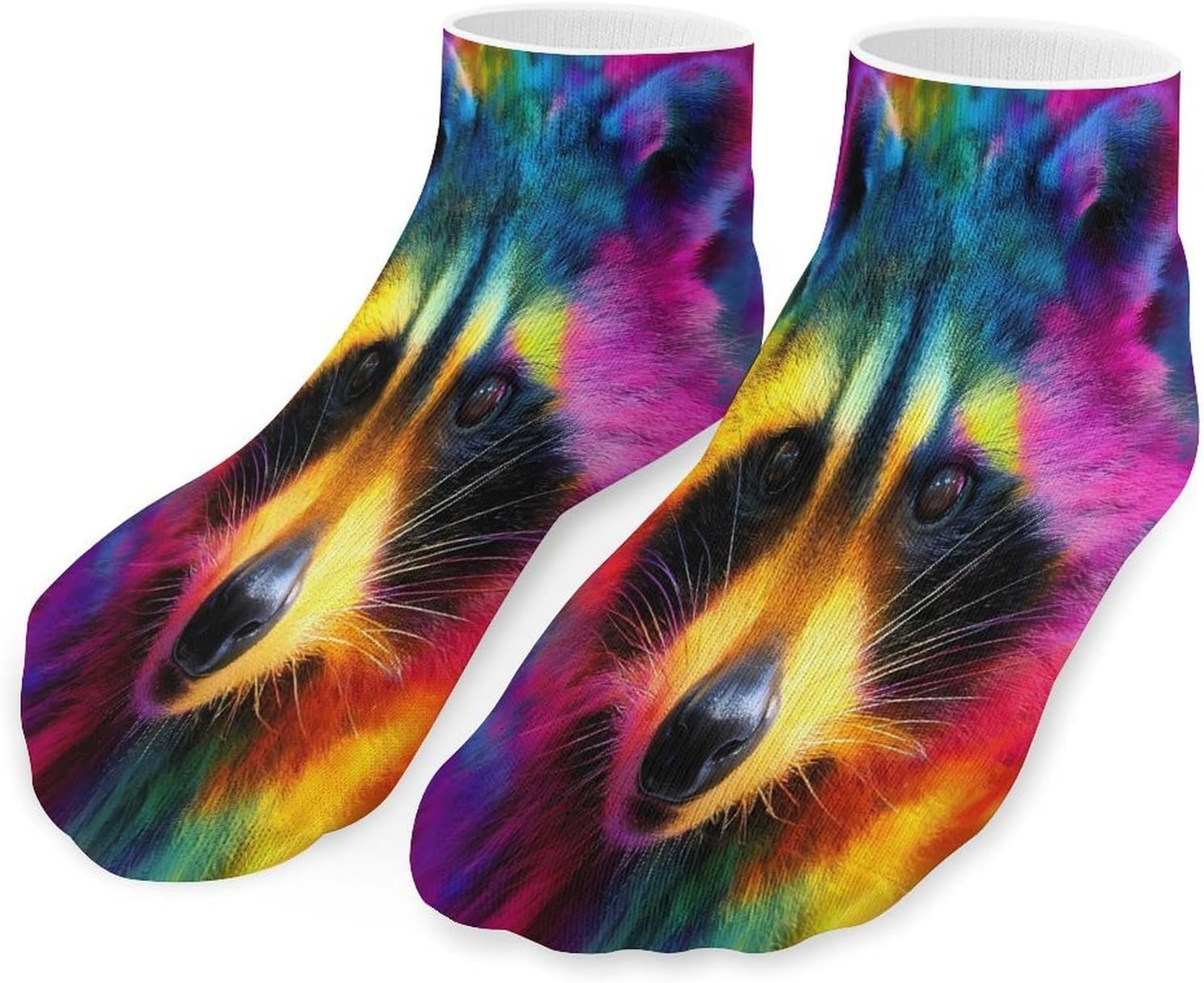 Tie Dye Watercolor Raccoon Socks for Men Women 5 Pairs Ankle Socks