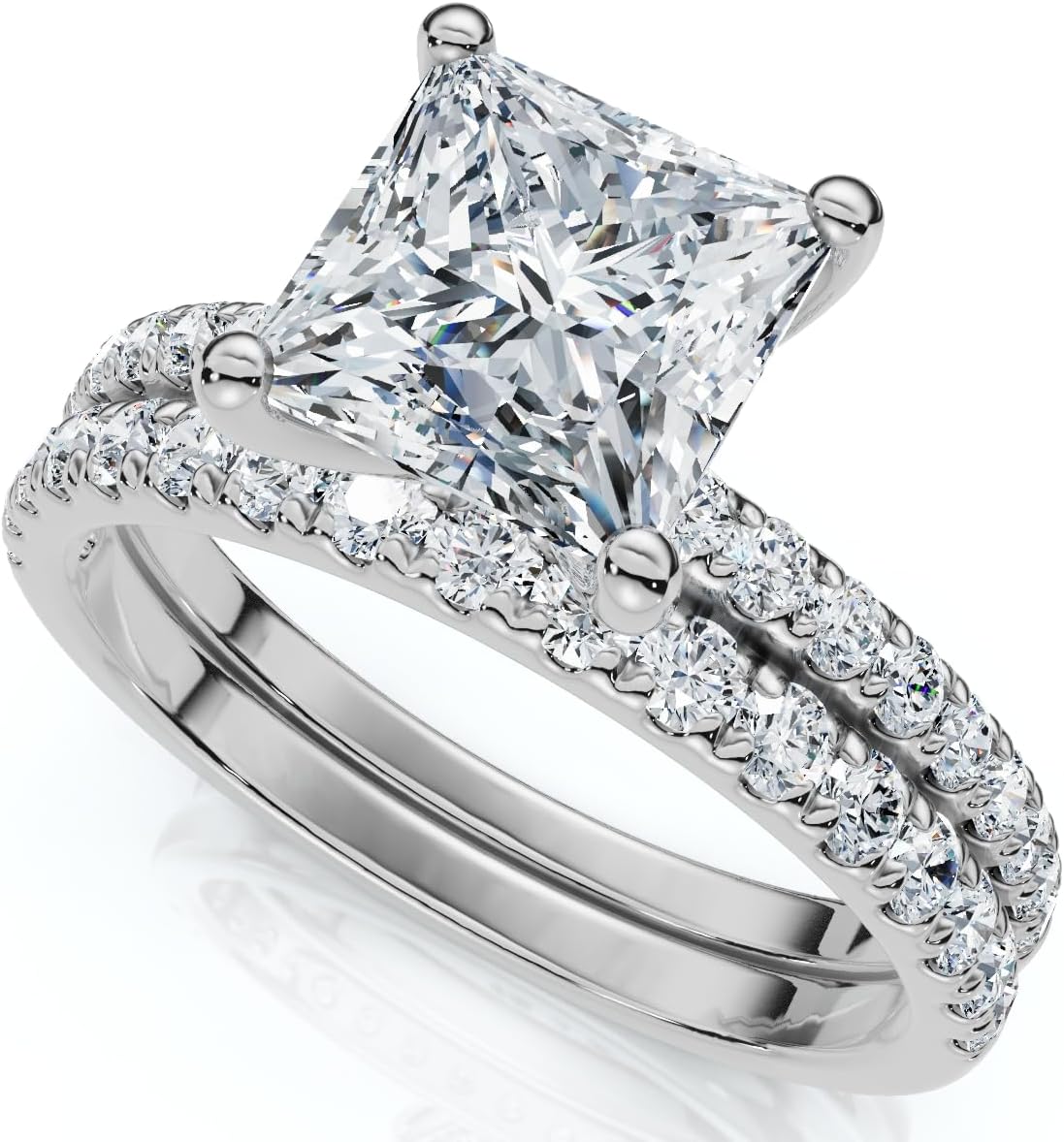 Pompeii Certified 1.90Ct Princess Cut Diamond Engagement 14k Wedding Ring Set Lab Grown (F/G,VS1-VS2)