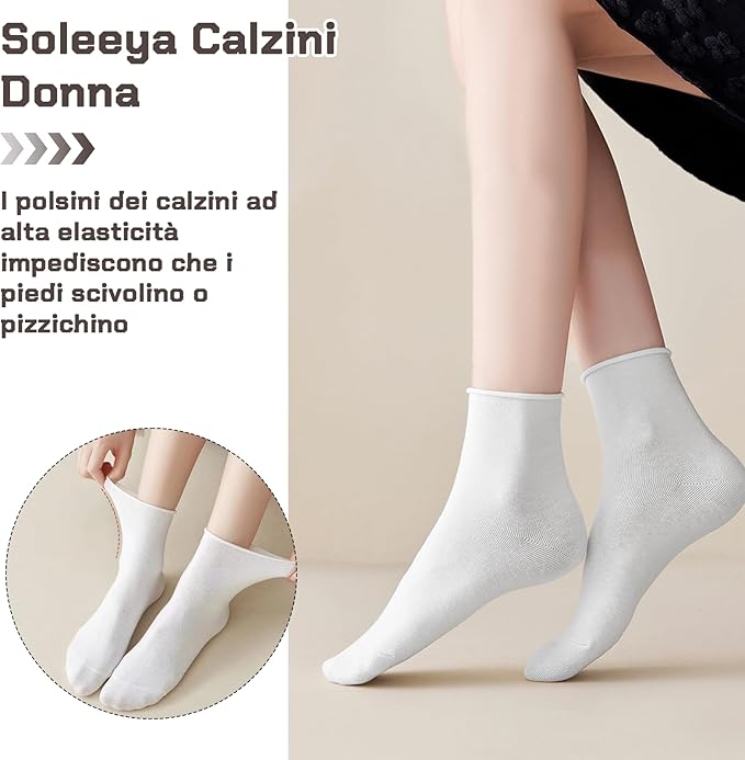 6 Paia Calzini Donna Metà Polpaccio - Cotone Morbido, Elasticità Alta, Taglia 35-41 - Foto 10