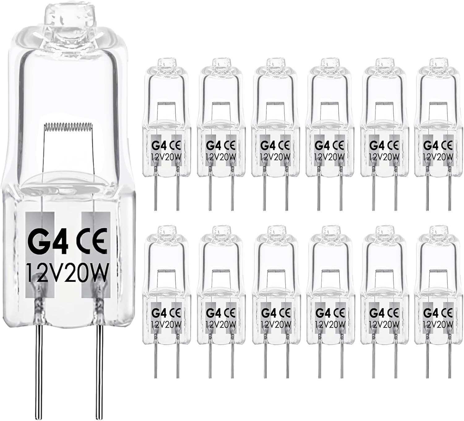 G4 Bulb,12V 20W Halogen Light Bulbs 2 Pin,G4 Light Bulbs for Under Cabinet Puck Light,Microwave,Chandeliers, Accent Lights, Track Lighting,Dimmable,Warm White,12Packs
