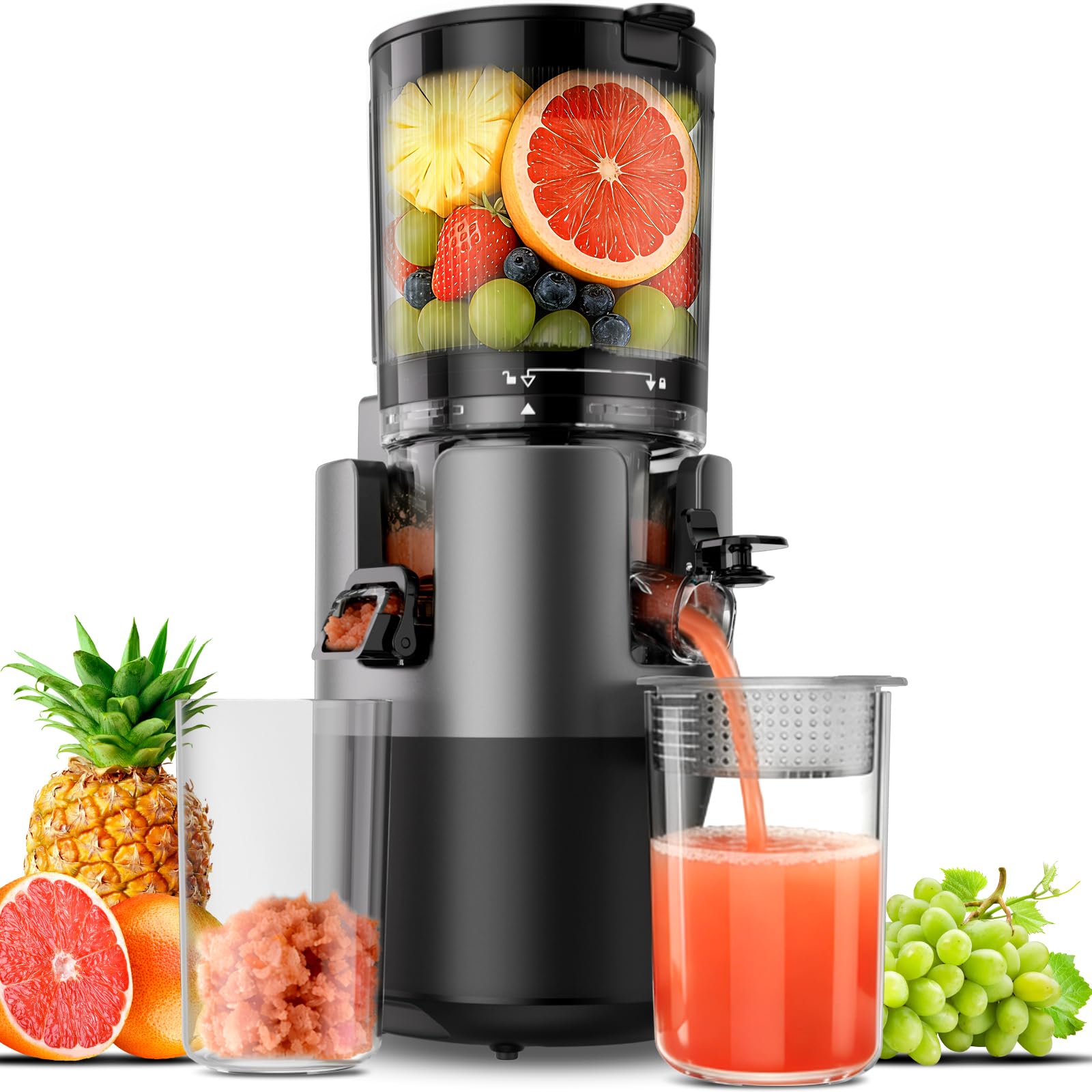 Staweiger Juicer Machines, Cold Press Juicer with 6" Extra Wide Chute, 90oz Capacity, Powerful AC Brushless Motor, High Juice Yield, Quiet Low db, BPA-Free Juicer Press For Whole Vegetables & Fruits - 2