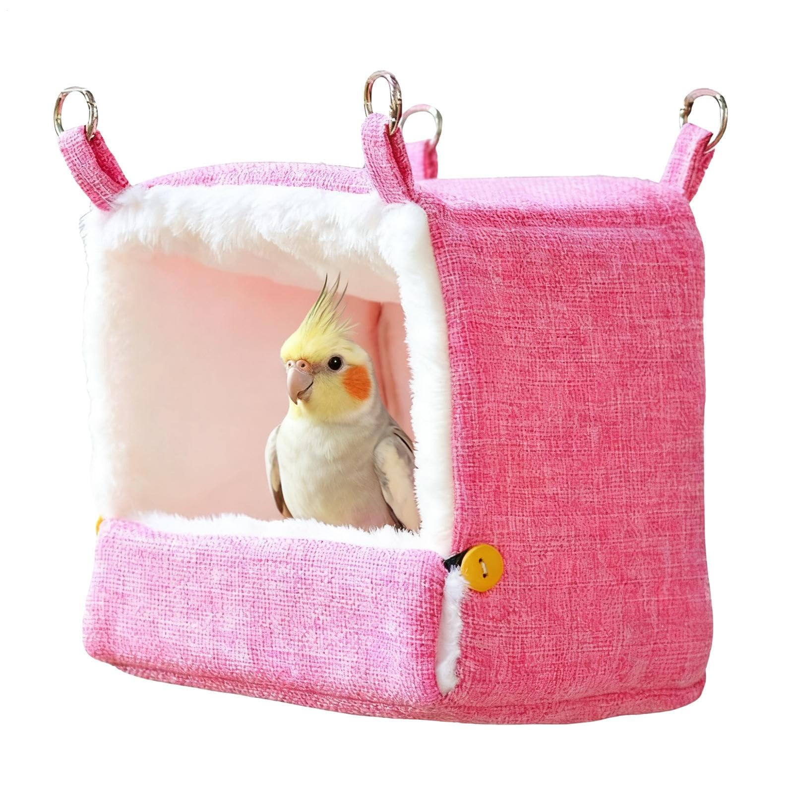 MFYOUPK Heated Bird Bed For Cage, Bird Hammock With 5 Temperature Adjustable Warm Plush Birds Nest House Parrot Hanging Bed Cave Cage Toy For Parakeet, Cockatiel, Lovebird, Canary, 17x17x21cm