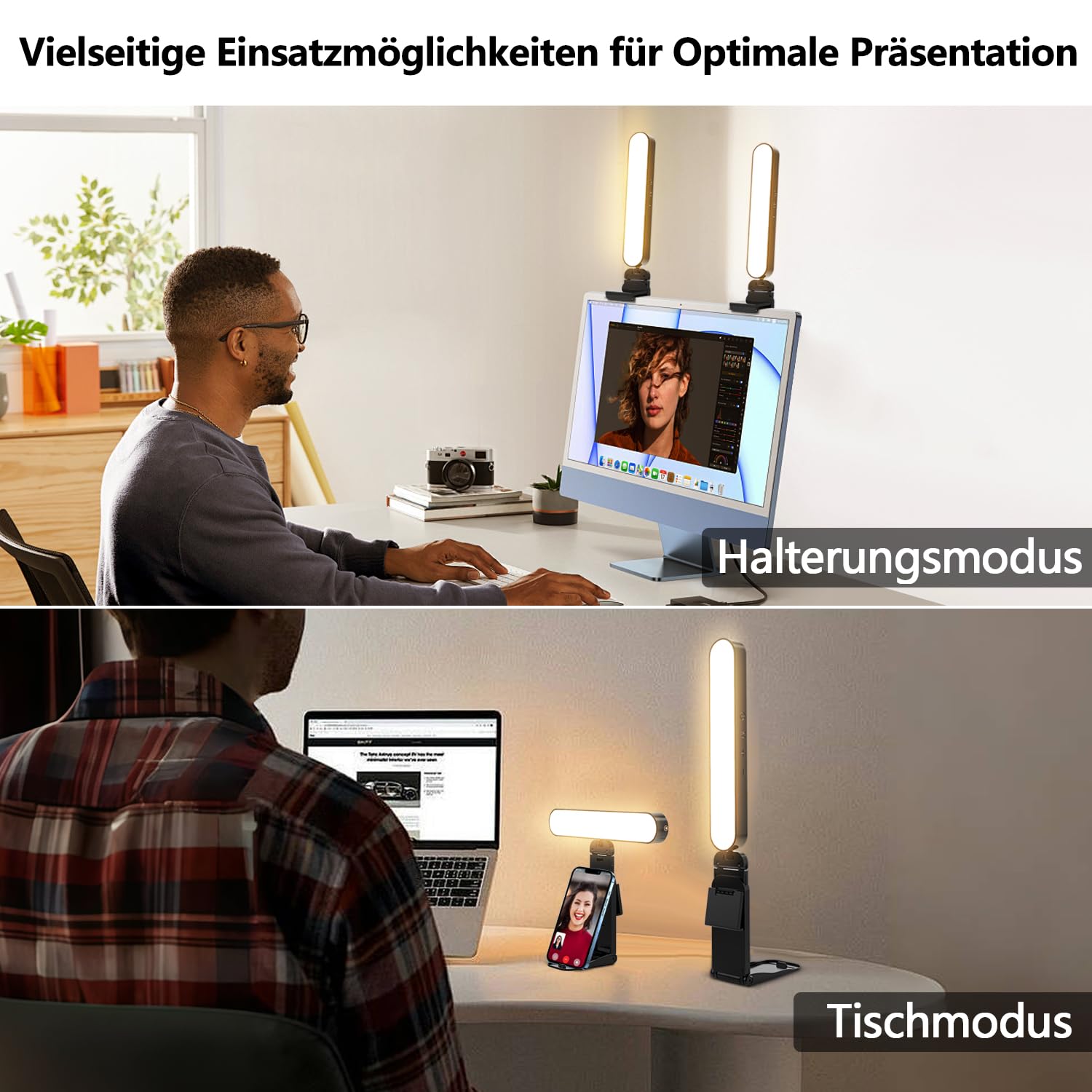 yAyusi Videokonferenzbeleuchtung mit Zwei Lampen, Webcam-Licht mit Fernbedienung und Touch-Steuerung, Zoom-Beleuchtung für Computer, LED-Monitor-Laptop-Licht für Streaming/Videoanrufe/Zoom-Meetings