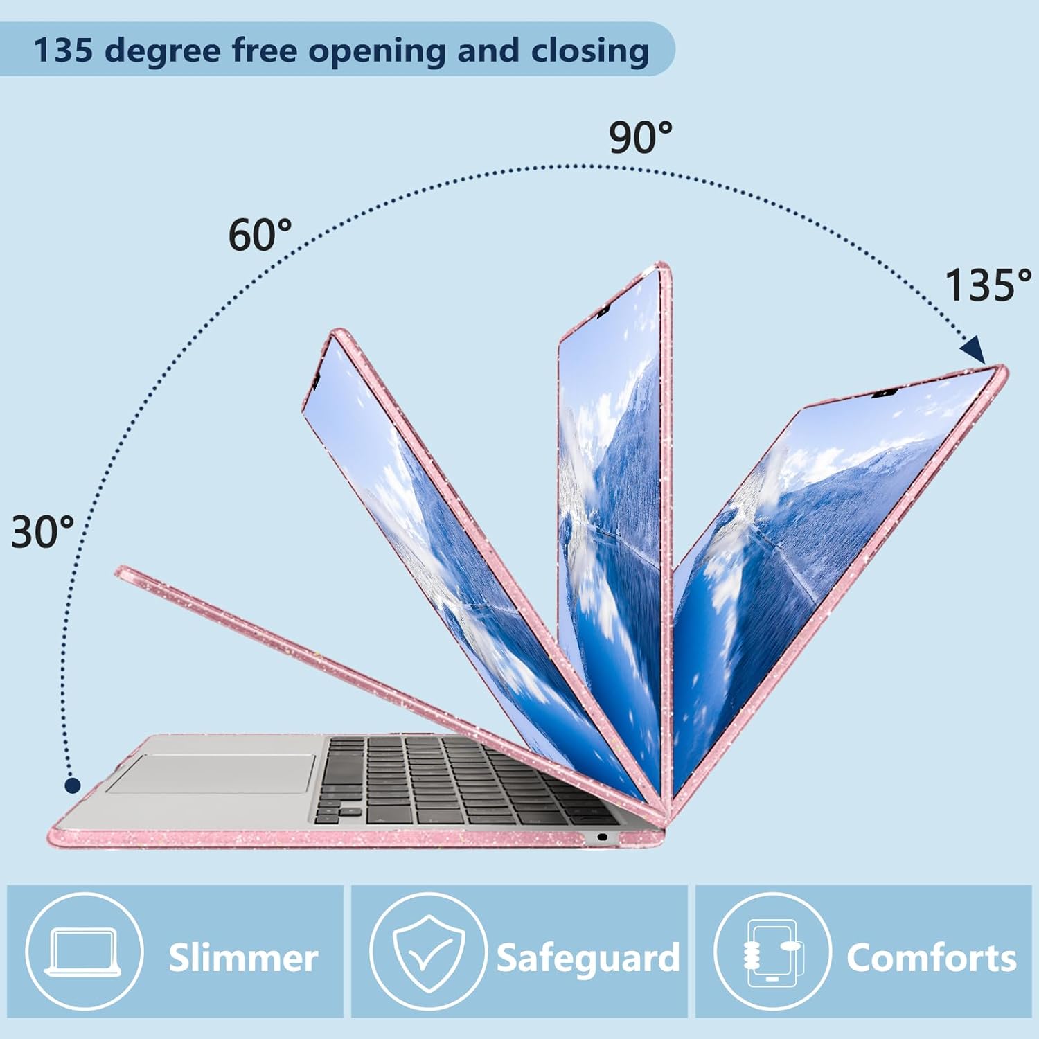 MecBevia Compatible with MacBook Air 15 inch Case, M4 A3241/M3 A3114/M2 A2941 (Released 2025 to 2023), Hard Shell, Keyboard Cover, Screen Protector, Webcam Cover & Type-C Adapter, Sparkly Pink - Image 5