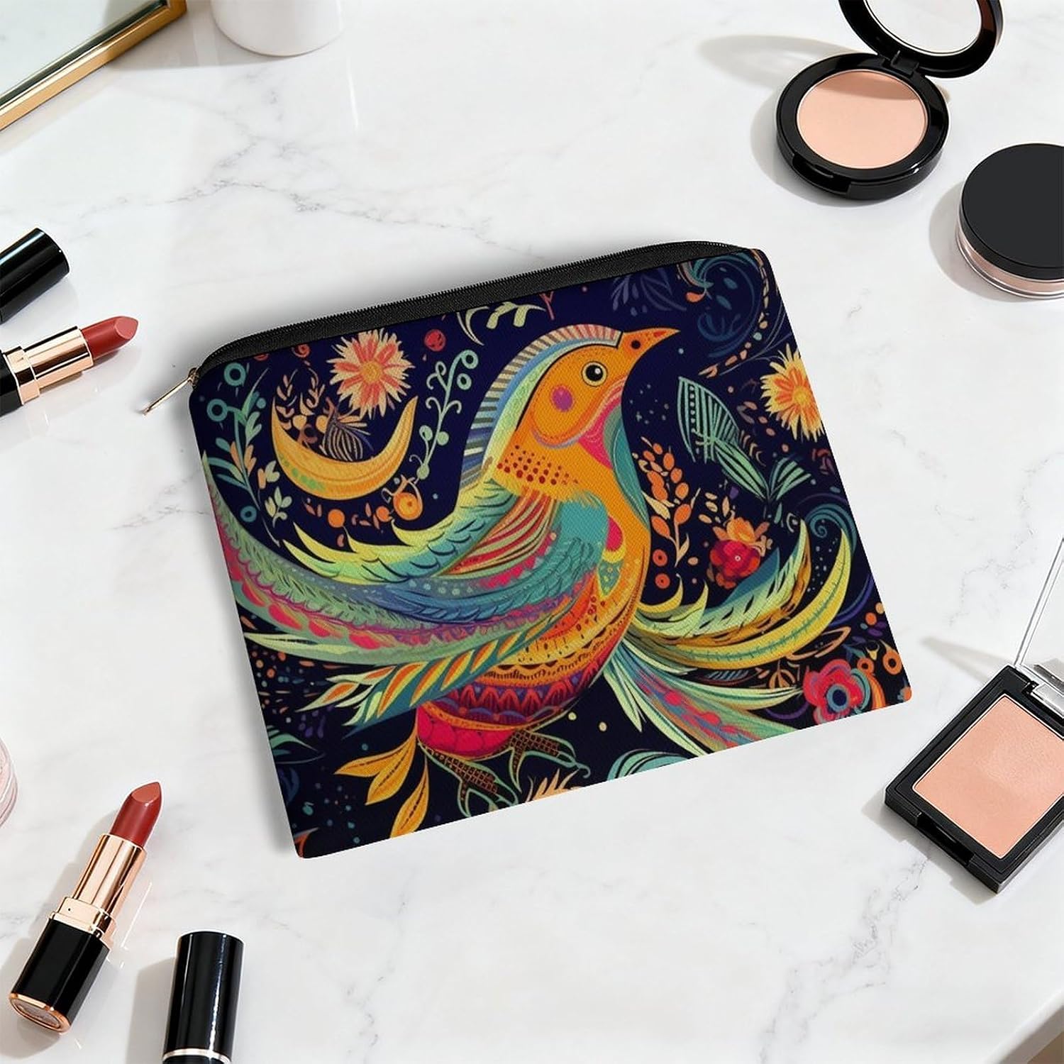 Lightweight Polyester Birds Makeup Bag with Zipper image 5