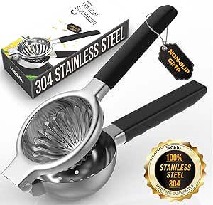 Stainless Steel Lemon Squeezer - Metal Citrus Juicer with Silicone Handles