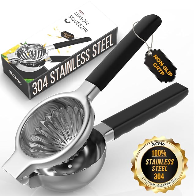Stainless Steel Lemon Squeezer - Metal Citrus Juicer - Lime Lemon and Fruit Juicer with Silicone Handles -