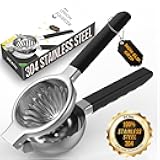 Stainless Steel Lemon Squeezer - Metal Citrus Juicer - Lime Lemon and Fruit Juicer with Silicone Handles - Large Manual Citrus Press Juicer - Hand Held Squeezer - Ergonomic Design with Solid