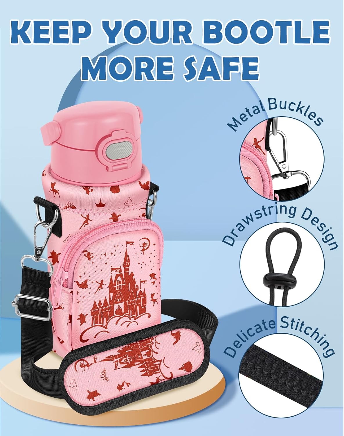 Water Bottle Carrier with Strap - Insulated Neoprene Water Bottle Holder Bag with Pocket for 14-20 oz - Image 3