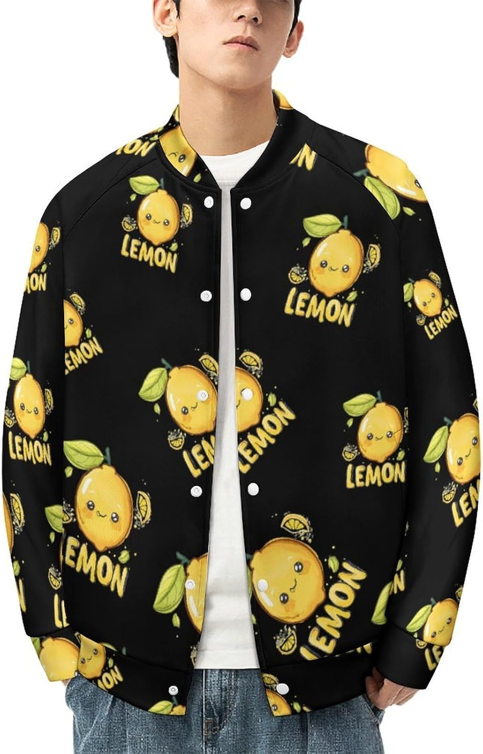 Lemon Fruit Novelty Men's Baseball Jackets Causal Sweatshirt Button Top Long Sleeve Coat