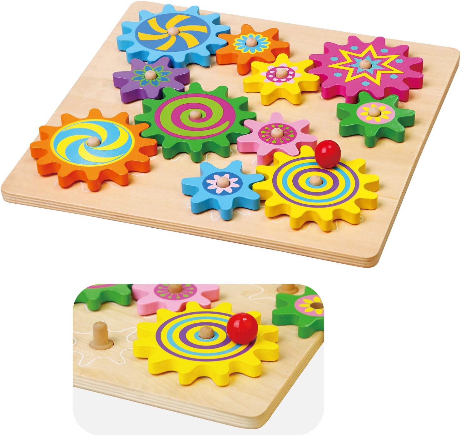 New Classic Toys Viga Wooden Spinning Gears & Cog, Childrens Toddler Activity Play Toy