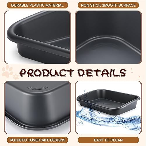 Miniatura 3 de Uiifan 3 cajas de arena para gatos mayores de entrada baja, caja de arena de gran tamaño para mascotas de entrada baja con parte superior abierta