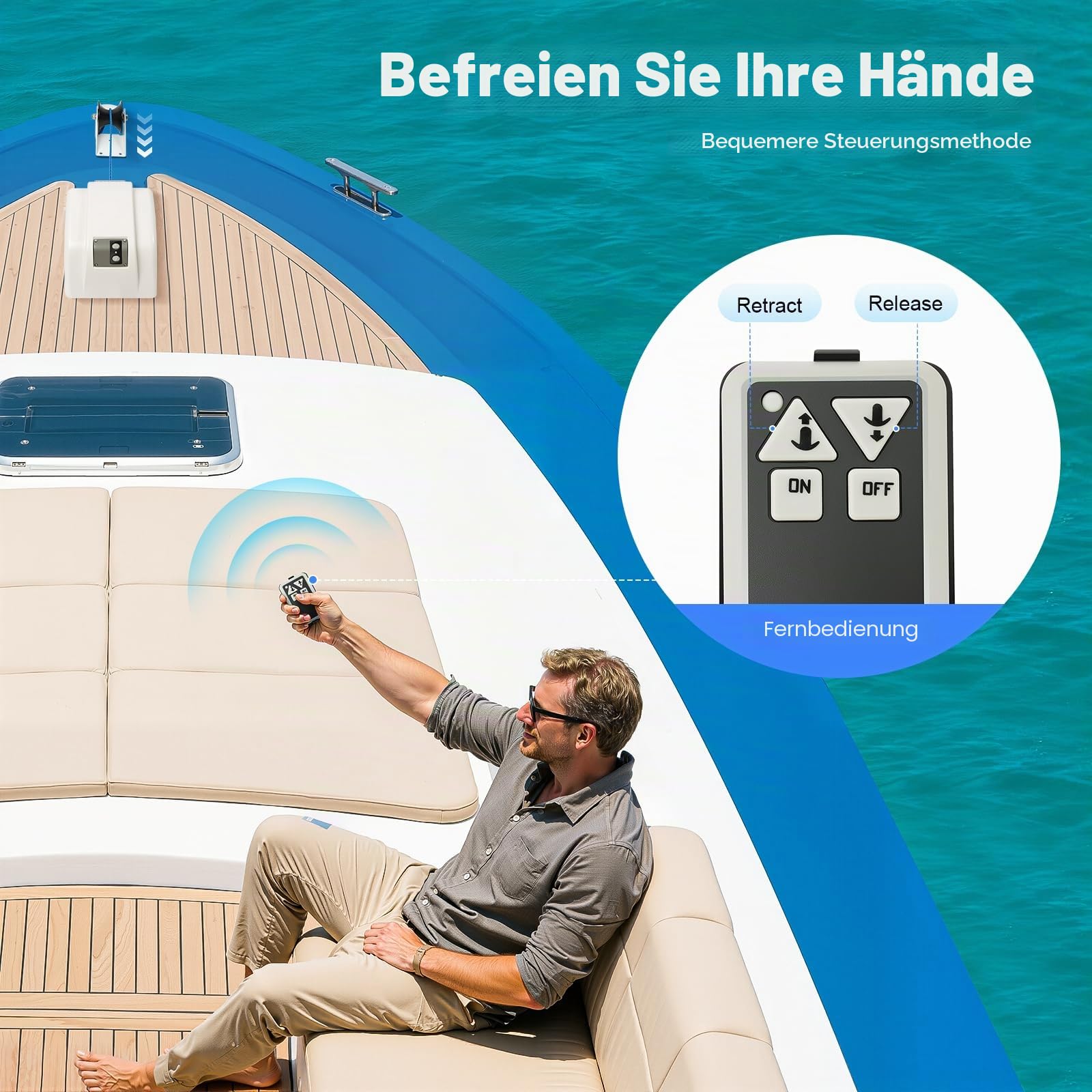Elektrische Ankerwinde Seilwinde für Boote mit drahtloser Fernbedienung Marine Salzwasser 25LBS Elektrische Ankerwinde 30M 12V weiß Salzwasser für Anker bis 20KG