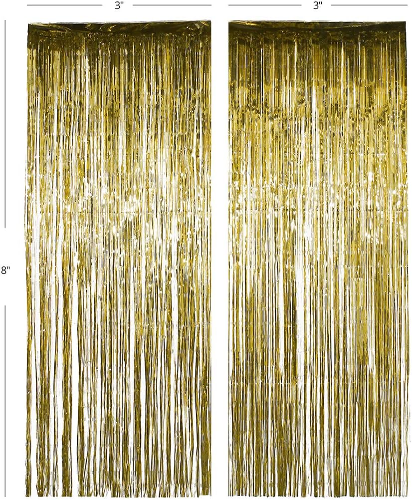 Andaz Press Gold Foil Fringe Party Door Curtain Backdrop, 2-Pack, 6-Feet Total Width x 8-Feet Height, Shiny Metallic Copper Champagne Themed Bridal Shower Supplies