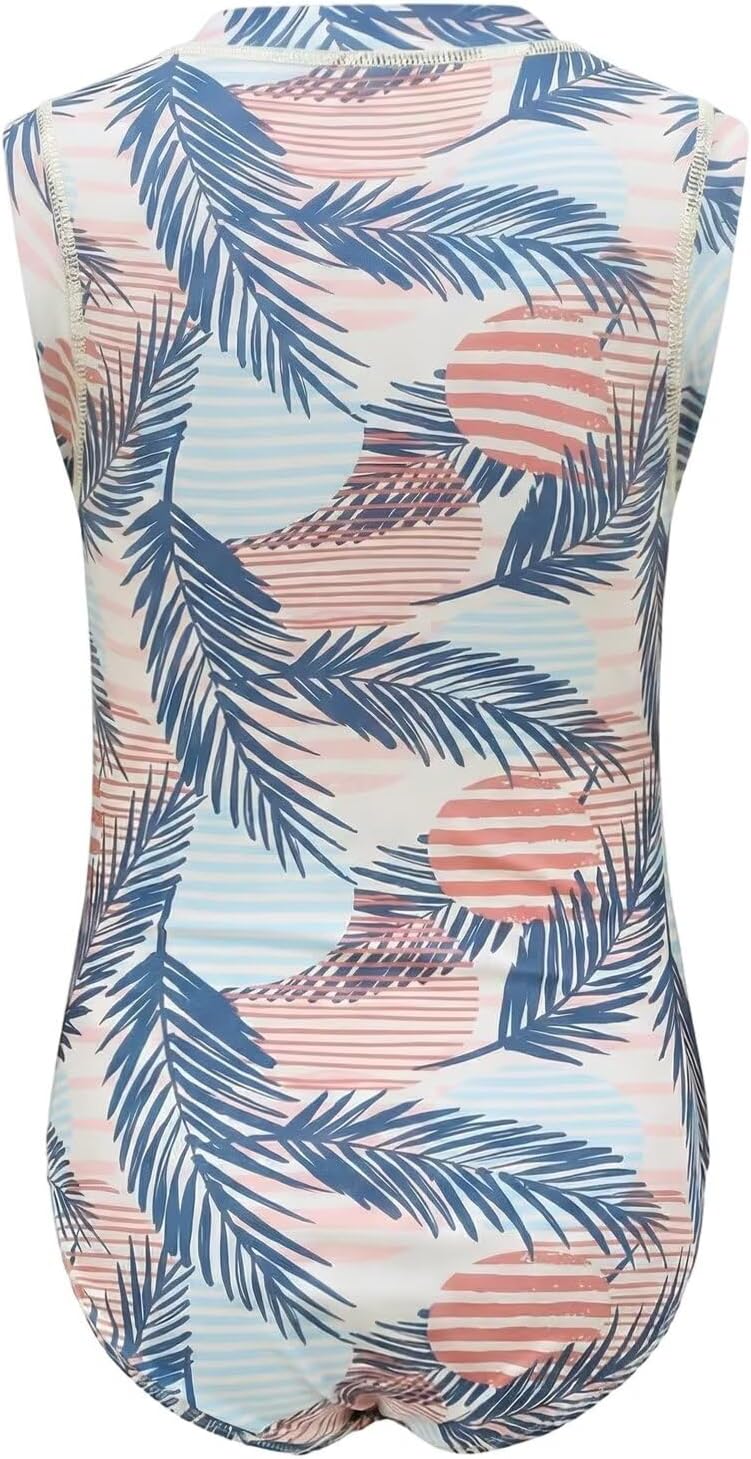 Girls One Piece Rash Guard Swimsuits for Girl Sleeveless Bathing Suits with Front Zipper Sun Protection Swimwear 3-16 Years