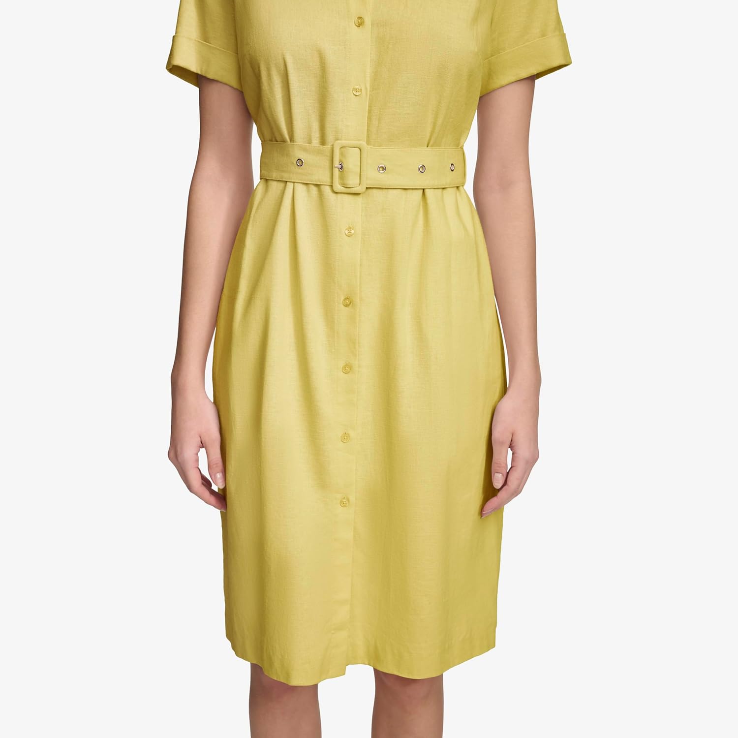 Calvin Klein Womens Stretch Linen Belted Shirt Dress - Image 5