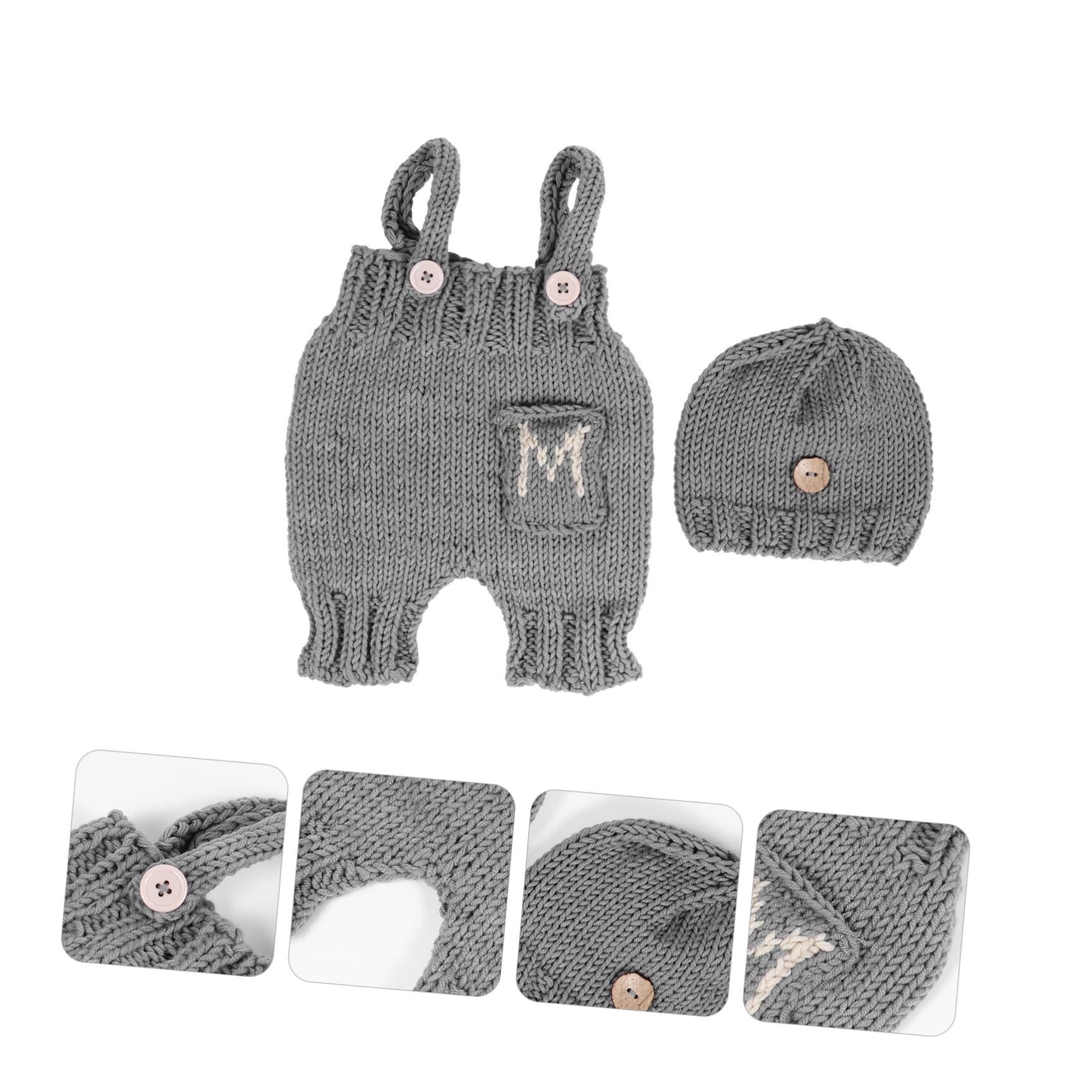 SHERCHPRY tirantes recién nacidos ropa de recién nacido traje de punto para fotos de bebé niño traje bebe gorro bebe disfraz de recien nacido traje de fotografía recién nacido Grey