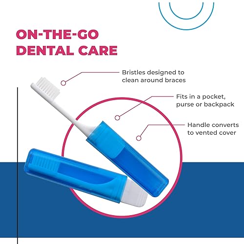 Miniatura 3 de Tess Oral Health Cepillo de dientes de viaje de ortodoncia, 12 unidades, práctico paquete para el cuidado dental en movimiento, incluye 1 docena de