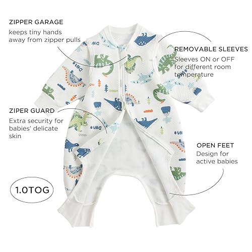 Miniatura 4 de Duomiaomiao 1.0 TOG - Saco de dormir súper transpirable de manga larga para niños de 36 a 48 meses, 100% algodón, saco de dormir para cuatro
