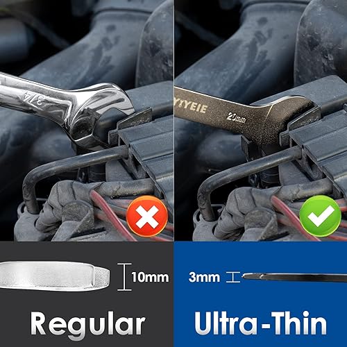 Miniatura 4 de YIYEIE Juego de 19 llaves de extremo abierto superfinas métricas y SAE 0217in a 1063in 14 a 1-116 acero Cr-v con niquelado