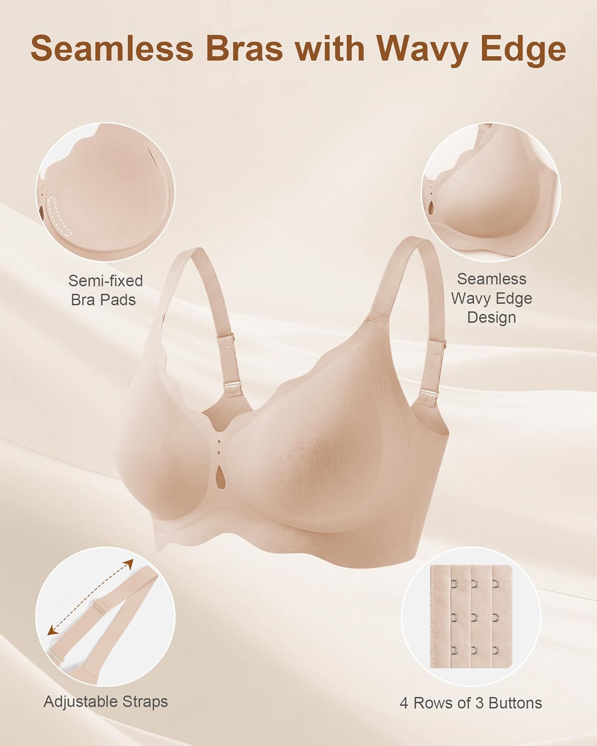 Cevapro Jelly Bras for Women, Wireless Push Up Bra Seamless Full Coverage Bralettes Comfortable No Underwire Tshirt Bra