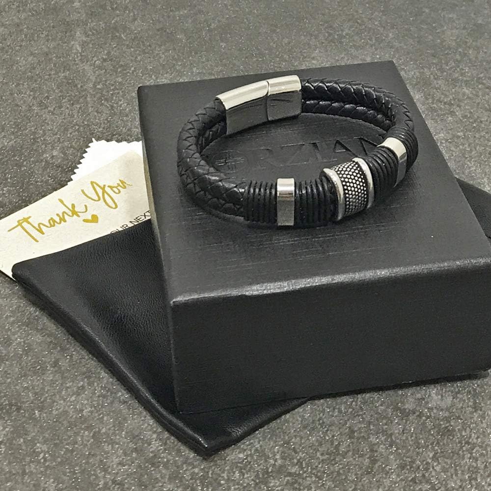 Forziani Original MARK WAHLBERG Bracelet - Premium Black Nappa Woven Leather Bracelet for Men - Size Large - Gift Box Packaged - Best Gift for Men