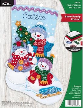 Bucilla 89232E Felt Applique Christmas Stocking Kit, 18", Snow Family Portrait