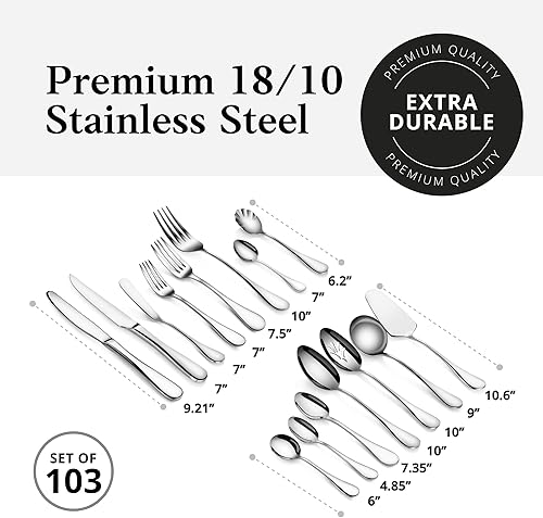 Miniatura 8 de Artaste 56457 Rain - Juego de cubiertos de acero inoxidable 1810, 103 piezas, servicio para 12 personas