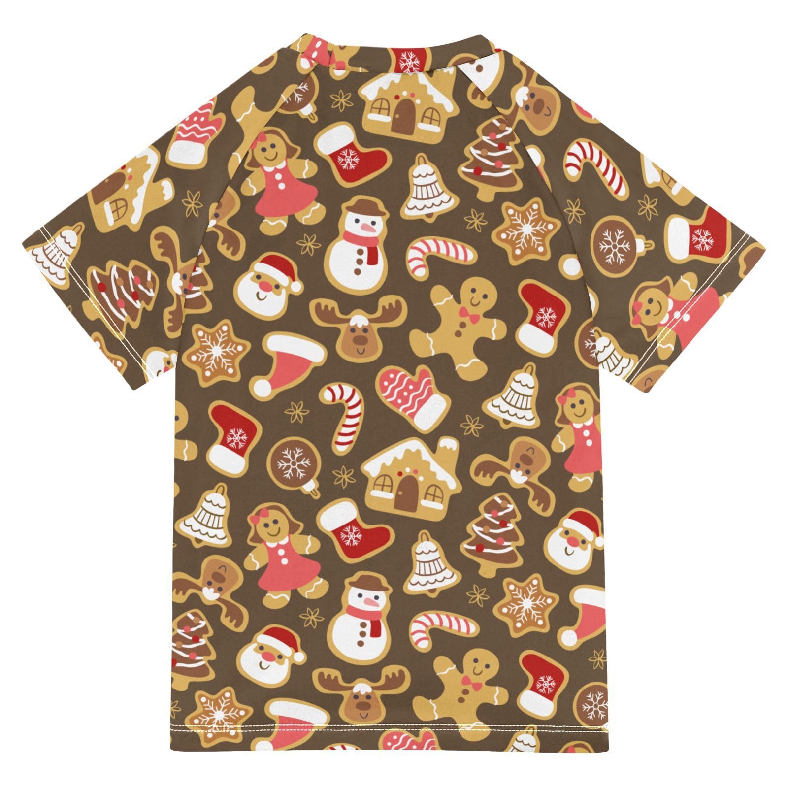 Aflyko Christmas Boys' Swim Shirt Gingerbread Cute Rash Guard Beachwear Sun Protection Fishing Hiking Camping Surfing Swimming Toddler Infant Summer Daily T-Shirt, 4T Multicoloured