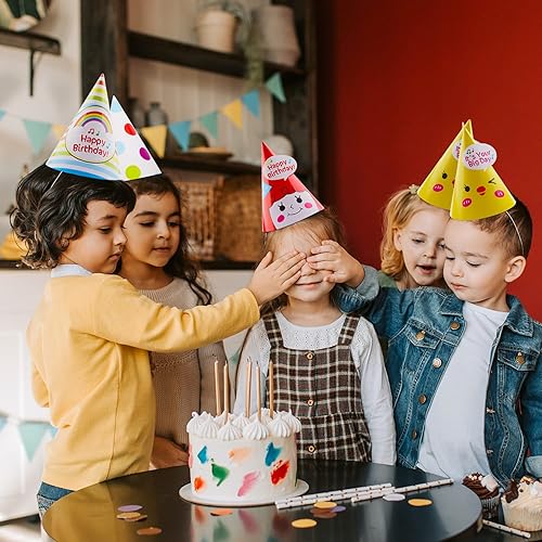 Miniatura 10 de Rocutus 30 sombreros de fiesta de cumpleaños arcoíris, sombreros de cono de fiesta de cumpleaños, gorras de manualidades, sombreros de fiesta de