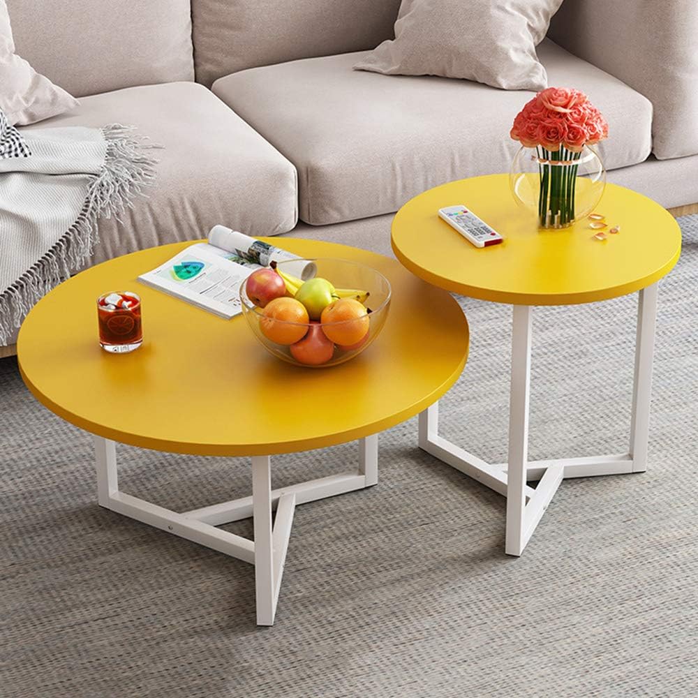 Side Table/End Table,with Wood Tabletop Coffee Table Set of 2 Accent Table Living Room Metal Frame Nesting Table Round Reception End Table Studio Minimalist Reading Table