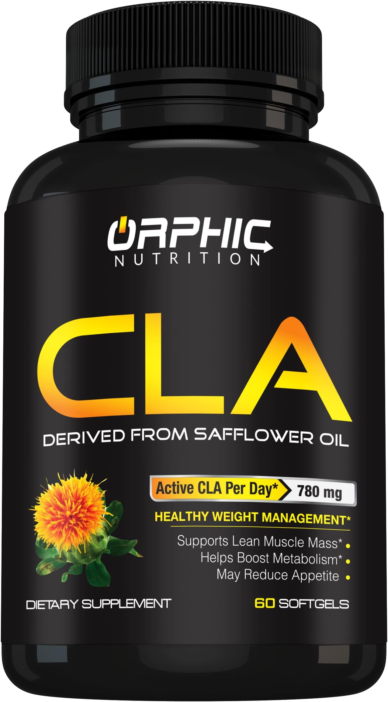 ORPHIC NUTRITION CLA Safflower Oil Supplement - Made with Safflower Oil - 780mg Non-Stimulant Conjugated Linoleic Acid for Men & Women* to Support Weight Loss Efforts and Metabolism* - 60 Softgels